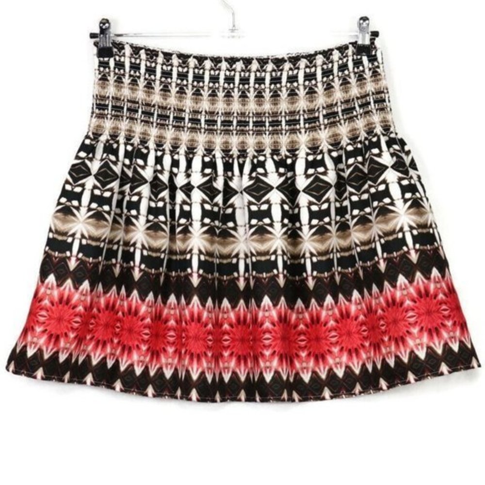White House Black Market Skirt White‎ Brown Tan Red Elastic Waist M Medium